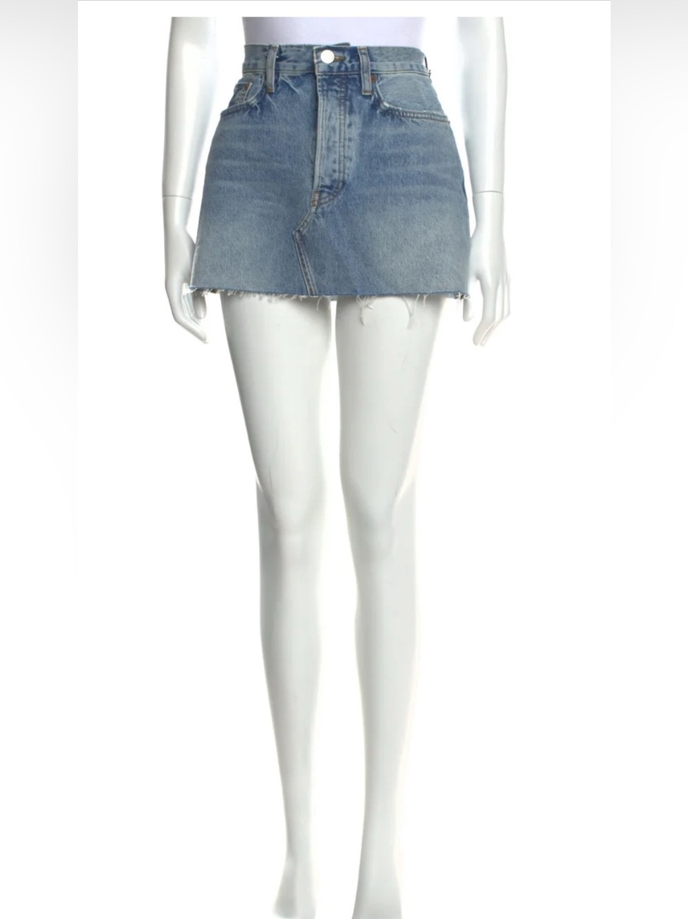 Re/Done Light Wash Denim Mini Skirt with Raw Hem
